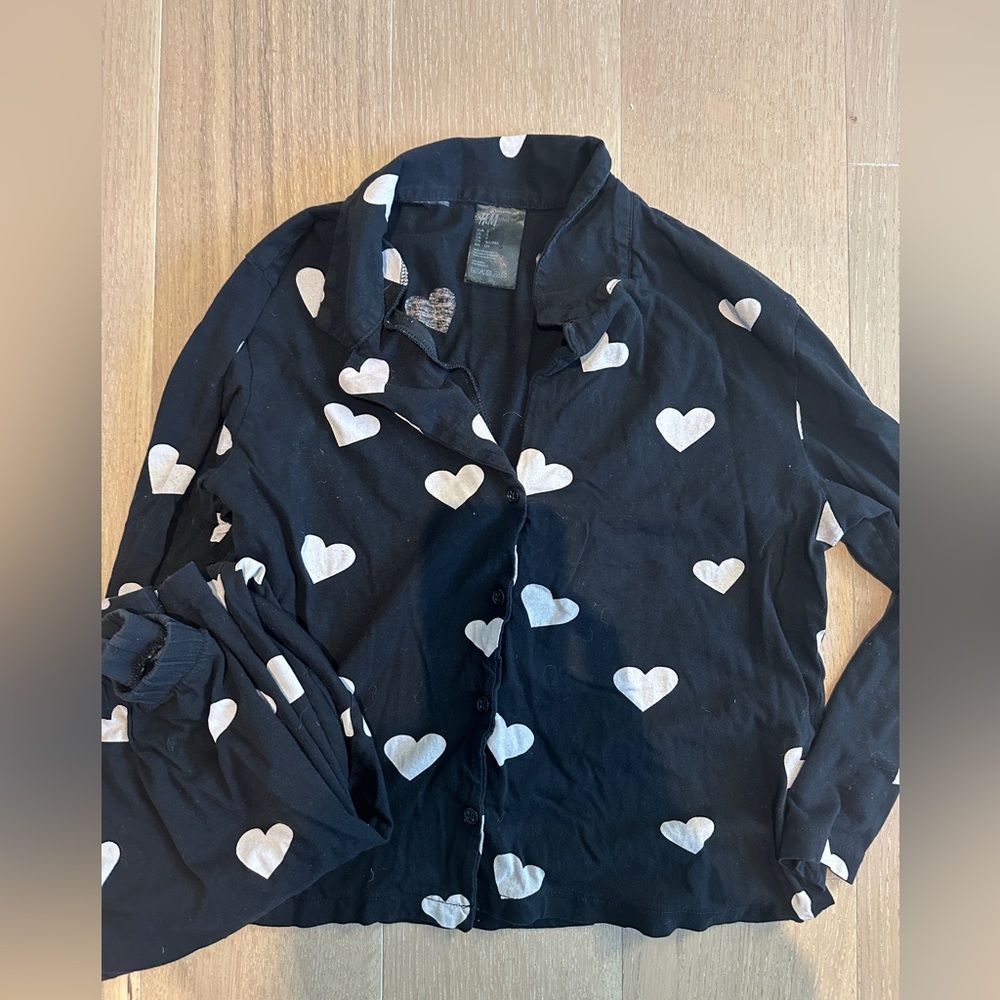 H&M Heart Pajama Set Black White Small S